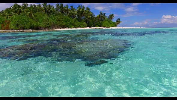 Aerial nature of tropical coastline beach trip by shallow water and white sand background of journey