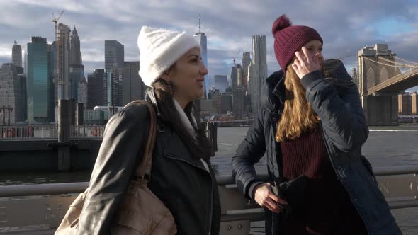 Two Girls in New York Enjoy Their Sightseeing Trip