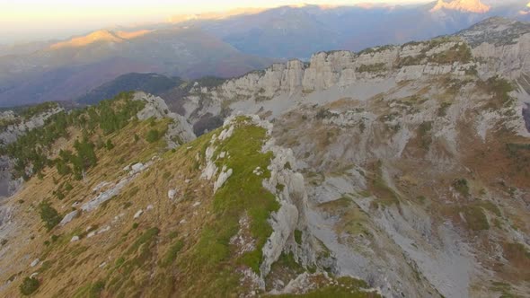 Aerial view of mountain landscape at sunset