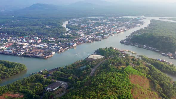 Aerial City View of Ranong and Its Estuary Thailand