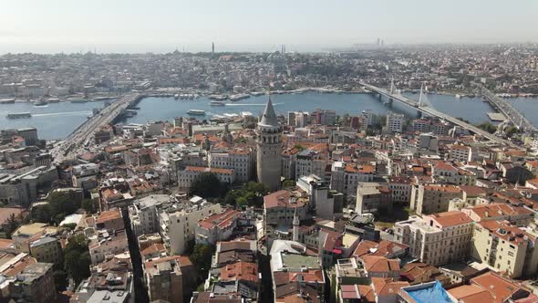 Aerial Drone Galata Tower Istanbul