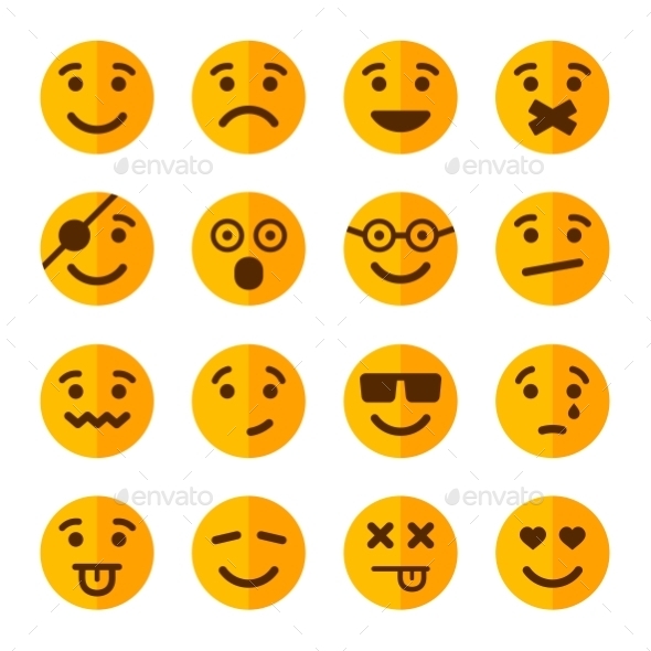 Flat Style Smile Emotion Icons Set. Vector