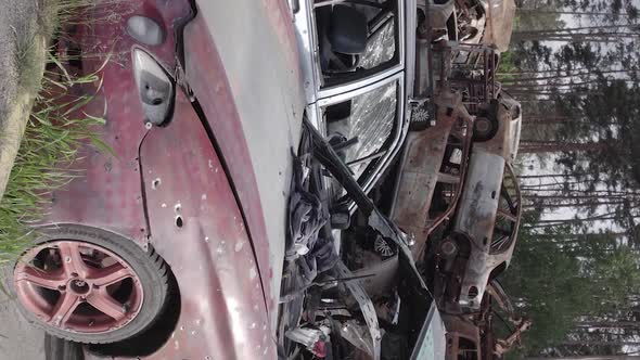 Vertical Video of the War in Ukraine  Destroyed Cars