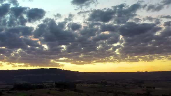 Sunset rural landscape aerial view. Nature scenery