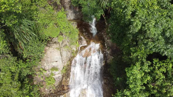 Aerial look down waterfall