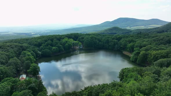 Aerial view of Lake Izra in the locality of Slanska Huta in Slovakia