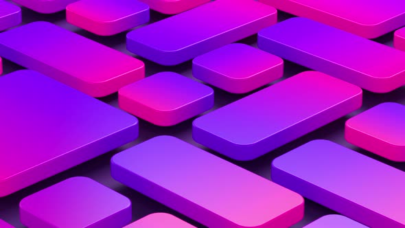 Colorful gradient violet-pink glossy squares with rounded edges on a black background