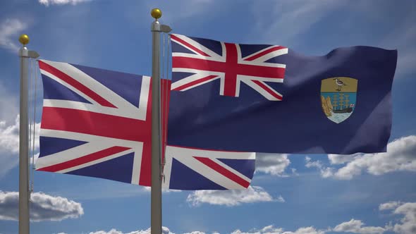 United Kingdom Flag Vs Saint Helena Flag On Flagpole