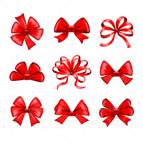 Red Bows Vector Set