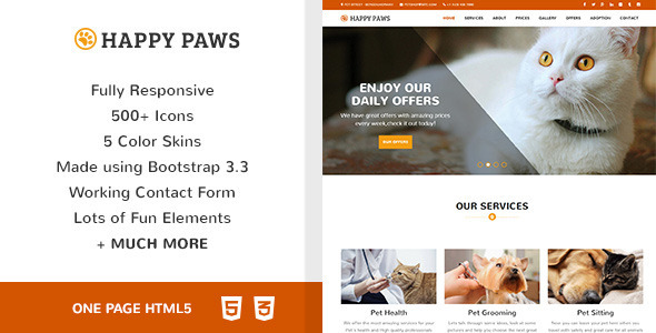 Happy Paws - Pet Responsive One Page HTML
