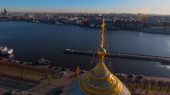 Aerial Footage of Golden Dome of Church of the Assumption of the Blessed Virgin Mary Blockade Temple