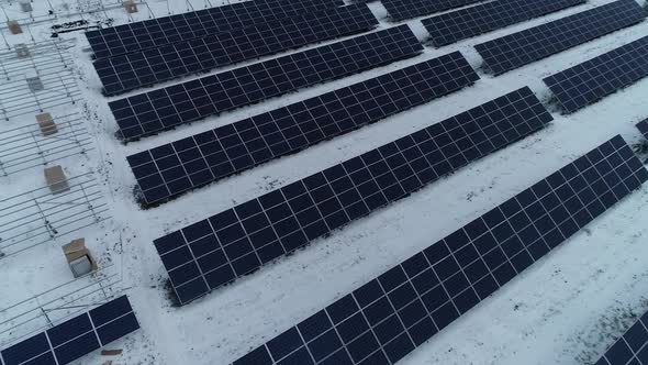 Aerial View of a Solar Power Station Under Construction During Winter