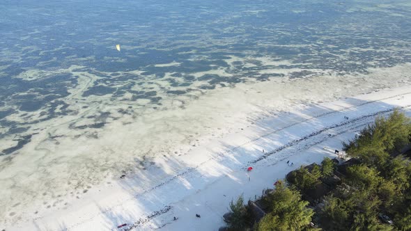 Aerial View of the Indian Ocean Near the Shore of the Island of Zanzibar Tanzania Slow Motion