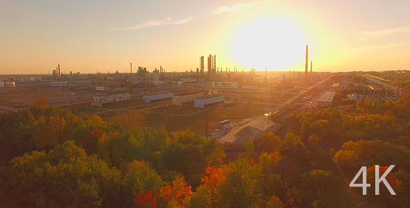 The Huge Industrial Plant at Sunset