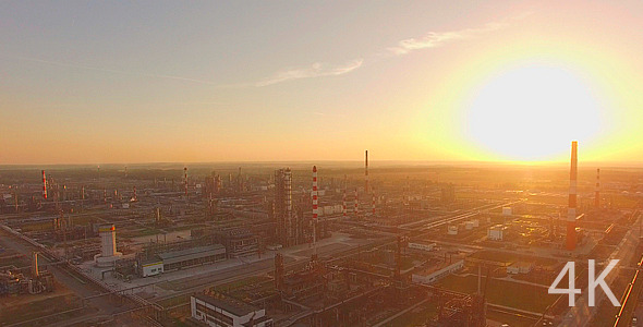 The Huge Industrial Plant at Sunset