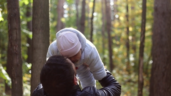 Family Walk In The Nature In autumn.Weekend