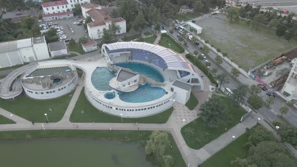 Batumi, Georgia - Jule 27 2020: Flying over the Batumi Dolphinarium