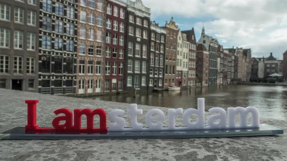 Timelapse of city and I amsterdam slogan