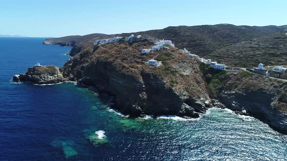 Kastro Sifnou beach on Sifnos island in cyclades in Greece from the sky