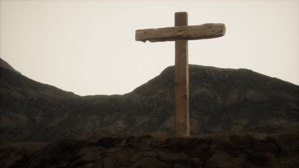 Wooden Crucifix Cross at Mountain