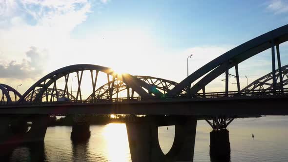 Side View of the City Bridge and Bright Sunlight