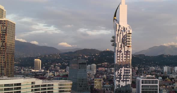 Aerial hyperlapse of modern buildings in downtown of Batumi. Georgia 2020