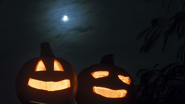 Scary Halloween Pumpkins in the night