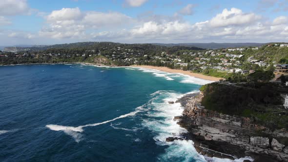 Beautiful Rocky Coastline at Avalon Beach Australia, Aerial View