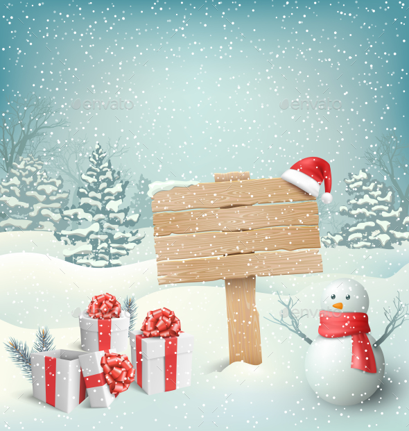 Christmas Winter with Signpost Snowman Gift Boxes