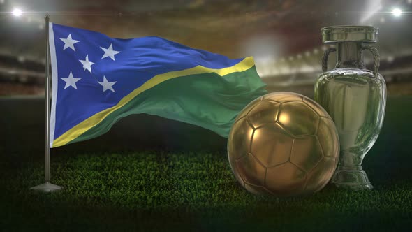 Solomon Islands Flag With Football And Cup Background Loop 4K