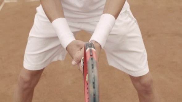 Tennis Court From Low Angle With Tennis Player In