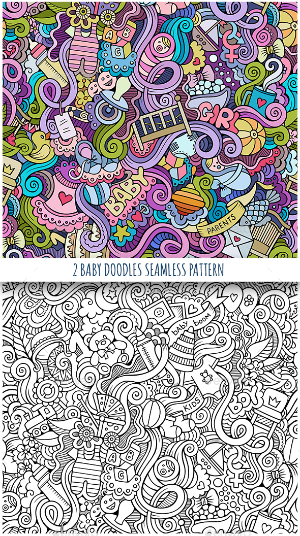2 Baby Doodles Seamless Patterns