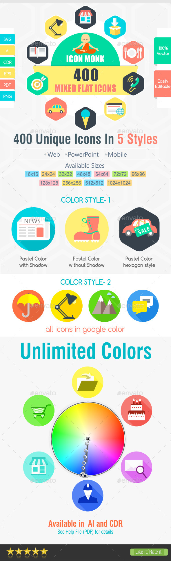 400 Icons with Unlimited Colors
