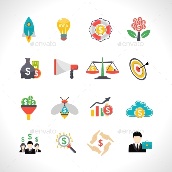 Startup Crowdfunding Flat Icons Set
