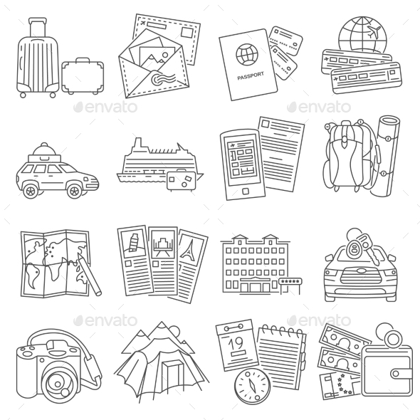 Vacation Travel Icons Set Line