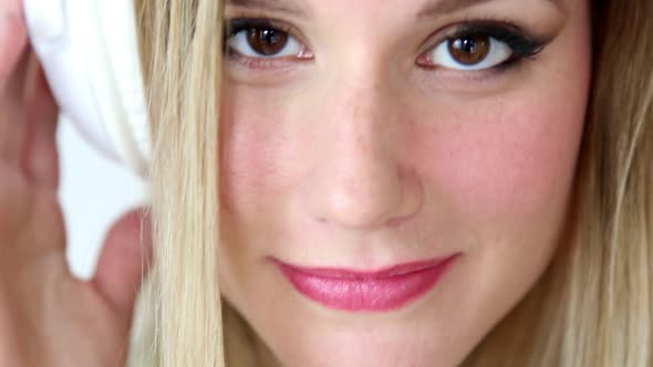 Close Up Of Beautiful Young Blond Woman Dancing With White Headphones 7 alt
