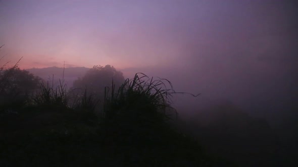 View Of Foggy Sunrise On The Little Adam's Peak In Ella, Sri Lanka 1