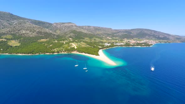 Beautiful Aerial View Of Turquoise Sea In Bol On The Island Of Brac,Croatia. 1