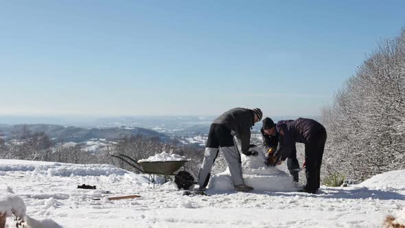Group Of People Trying To Build Ice Sculpture alt