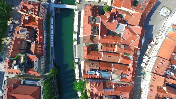 Aerial View Of Beautiful Ljubljana On The River Ljubljanica In Slovenia. 1