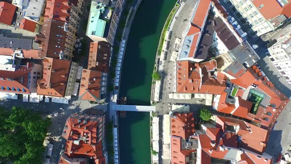 Aerial View Of Beautiful Ljubljana On The River Ljubljanica In Slovenia. 2