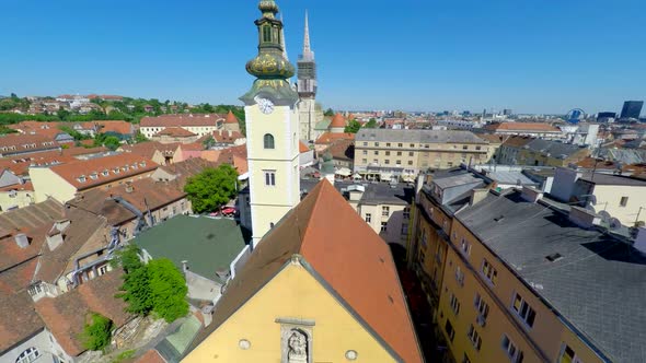 Aerial View Of Central Zagreb With Local Church And Cathedral.