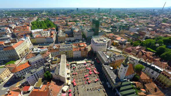 Aerial View Of Central Zagreb, With Dolac Market.