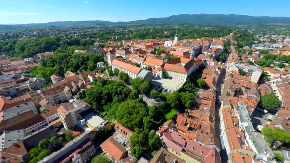 Aerial View Of Central Zagreb, With Mount Medvednica In Background. 1