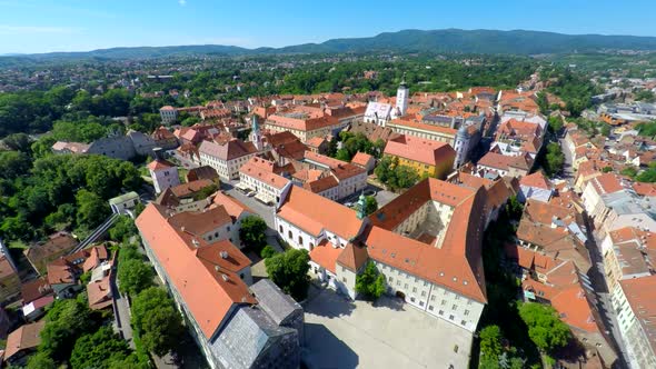 Aerial View Of Central Zagreb, With Mount Medvednica In Background. 2