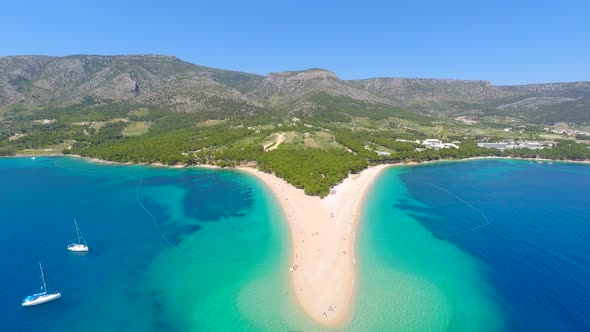 Aerial View Of Famous Beach, Zlatni Rat, In Bol On The Island Of Brac, Croatia. 4