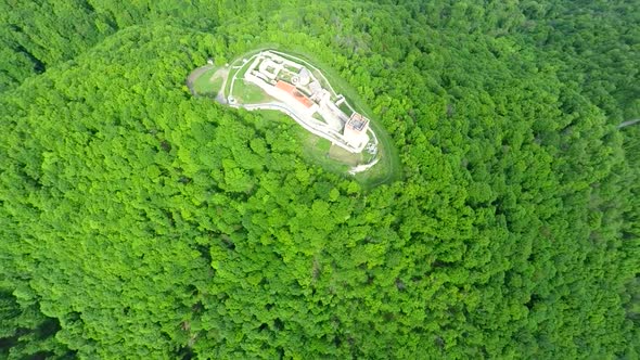 Aerial View Of Fort Medvedgrad With Mount Medvednica Forest Around It. 12