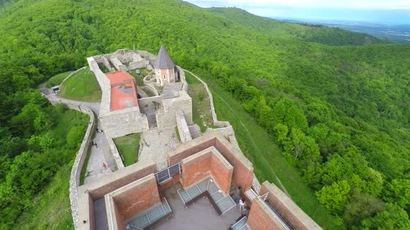 Aerial View Of Fort Medvedgrad With Mount Medvednica Forest Around It. 15