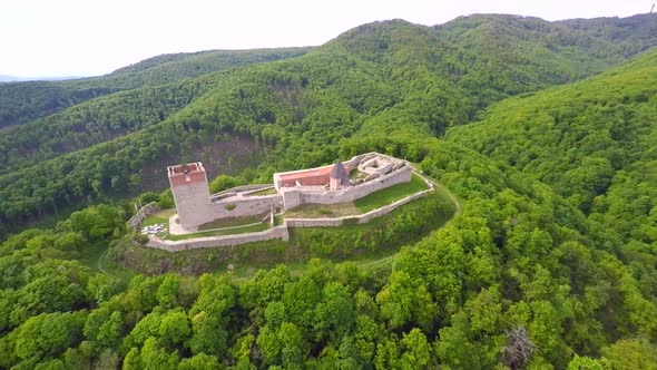 Aerial View Of Fort Medvedgrad With Mount Medvednica Forest Around It. 6