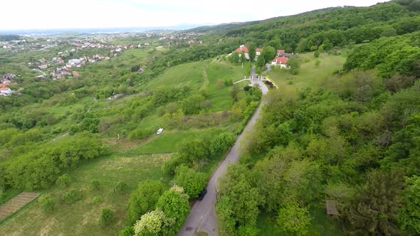 Aerial View Of Houses In Forest Of Mount Medvednica By Zagreb, Croatia.